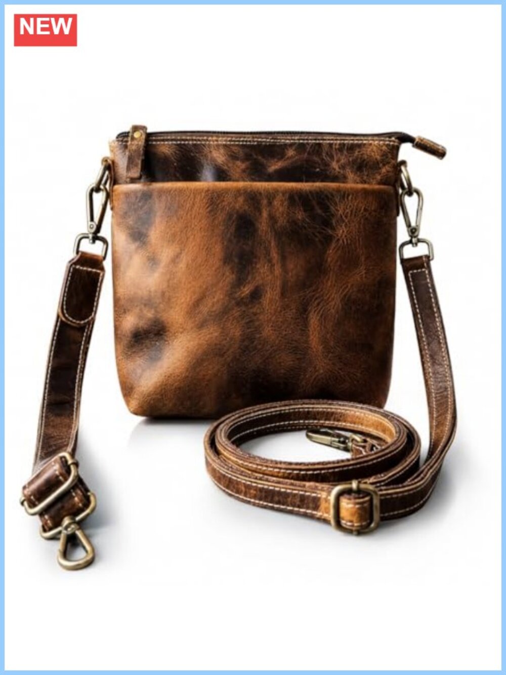 Top Grain Buffalo Leather Crossbody Bag Sling Purse Adjustable Strap
